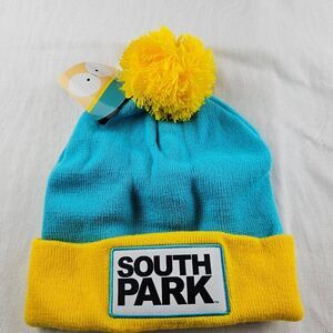 South Park Eric Cartman Beanie Hat Blue Yellow Pom Officially Licensed NWT